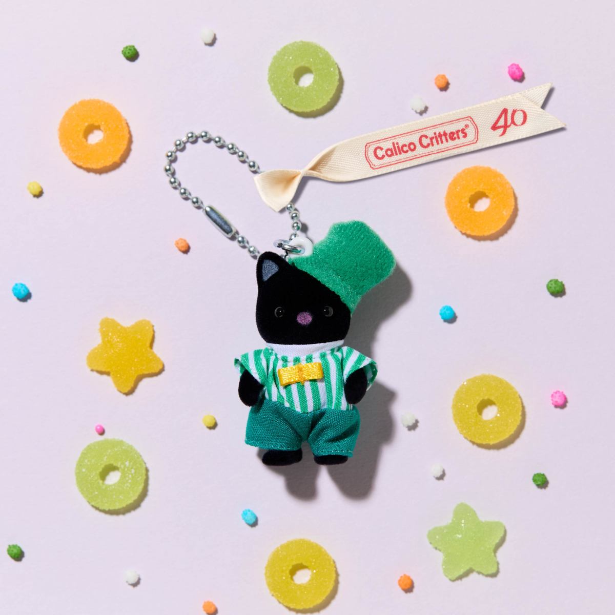 Emerald Green Tuxedo Cat Baby Keychain